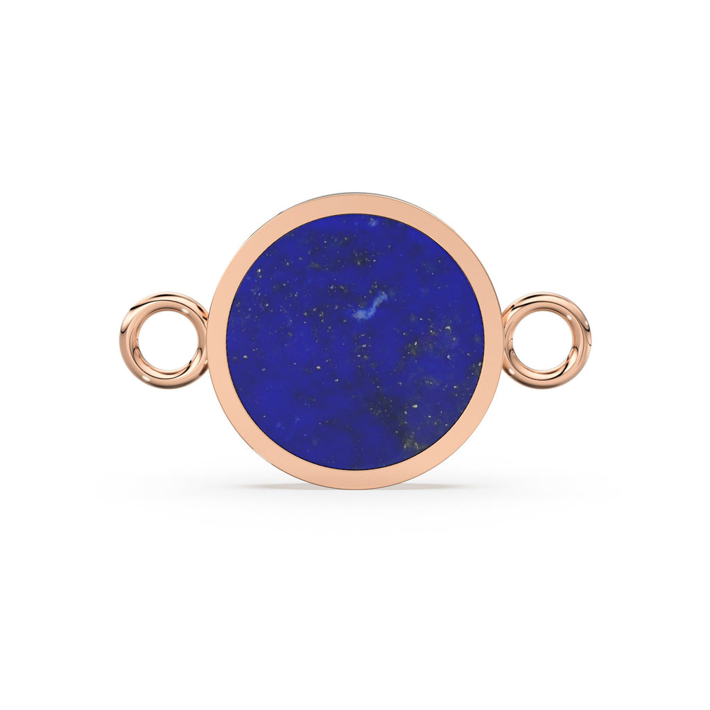 Lapis Lazuli Flat Slice Round 14k 18k Solid Gold Connector Spacer, 1 Piece 24mm