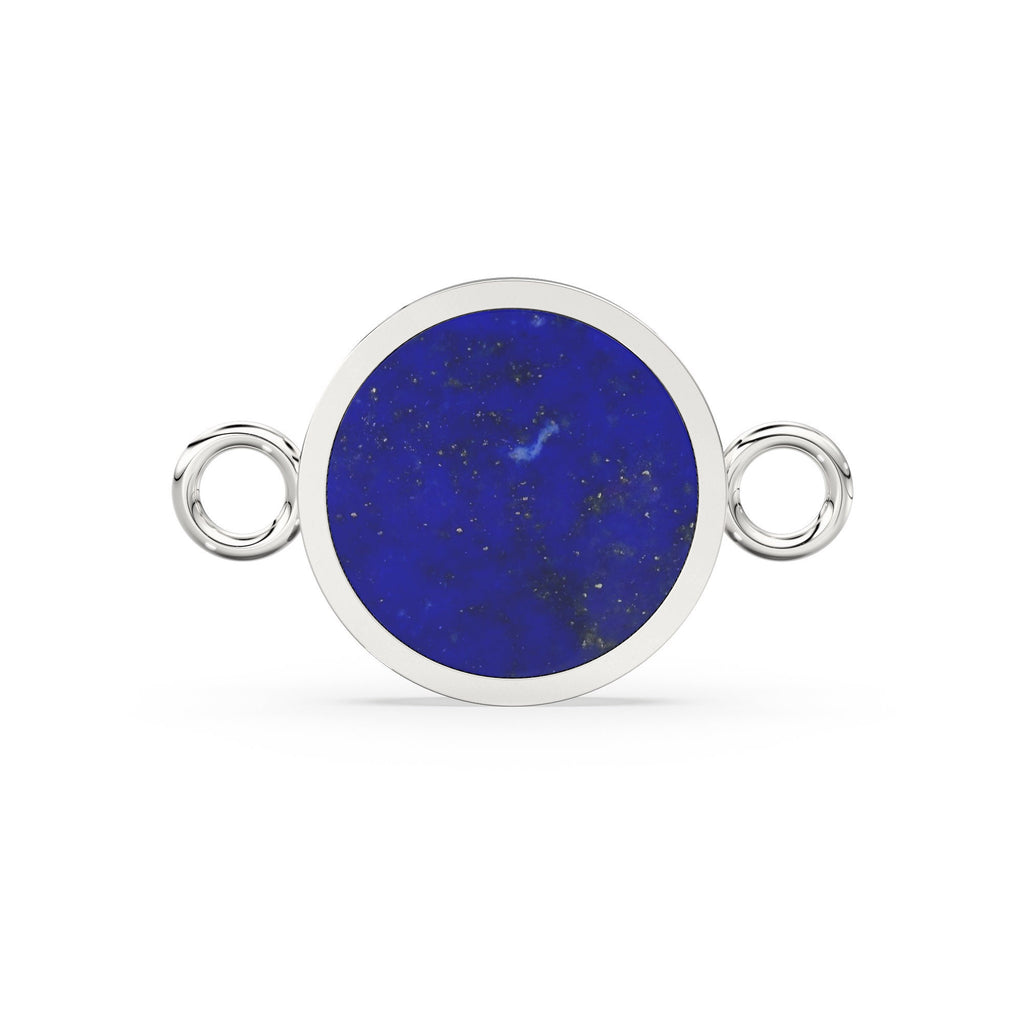 Lapis Lazuli Flat Slice Round 14k 18k Solid Gold Connector Spacer, 1 Piece 24mm