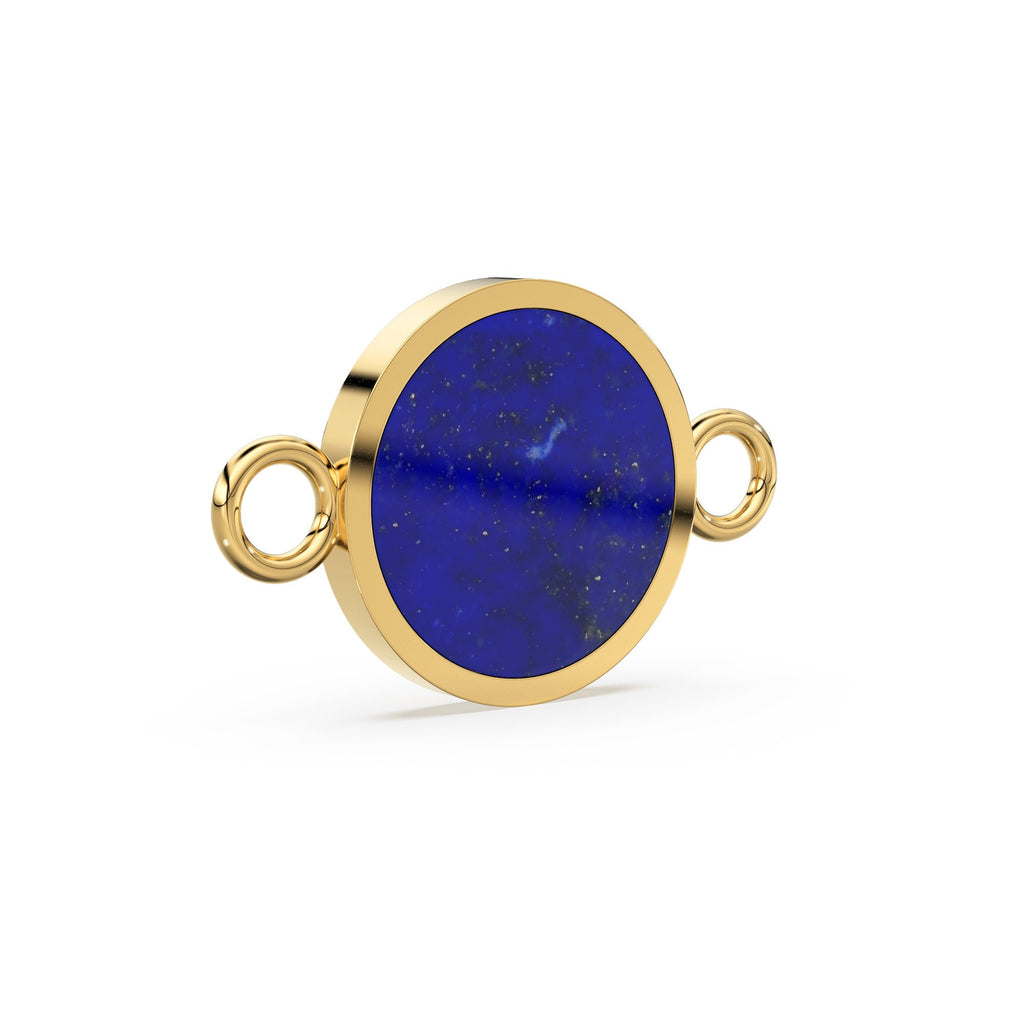 Lapis Lazuli Flat Slice Round 14k 18k Solid Gold Connector Spacer, 1 Piece 24mm