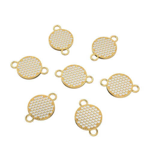 Pave Setting Brilliant Diamond Flat Round 14k 18k Solid Gold Connector Spacer, 1 Piece 22mm