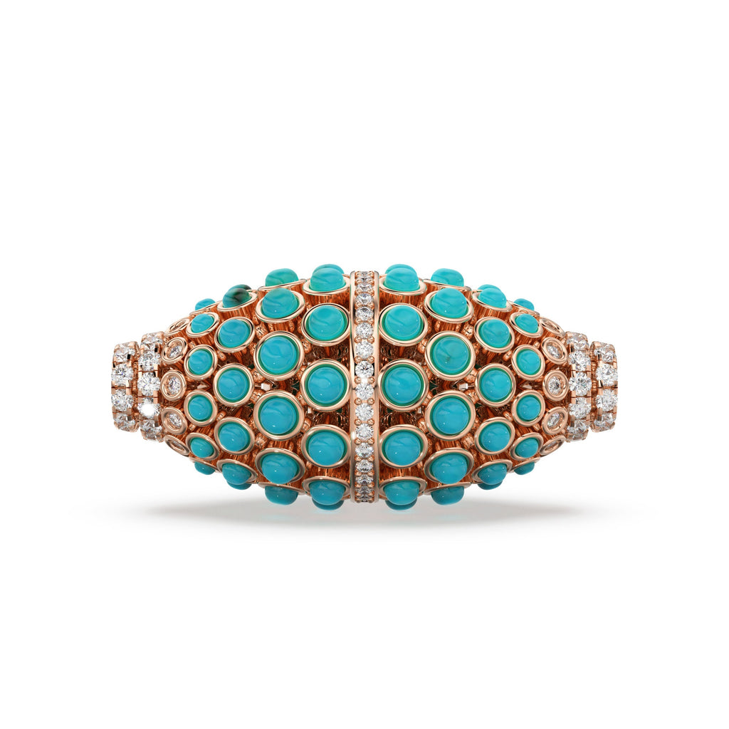 Sleeping Beauty Turquoise and Diamond 14k 18k Solid Gold Connector Spacer, 1 Piece 42mm