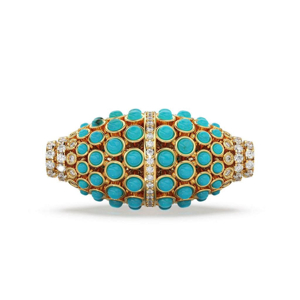 Sleeping Beauty Turquoise and Diamond 14k 18k Solid Gold Connector Spacer, 1 Piece 42mm