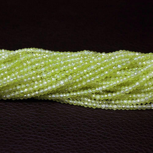 3 Strands Natural Green Zircon Faceted Rondelle Shape Beads 3mm 13inches