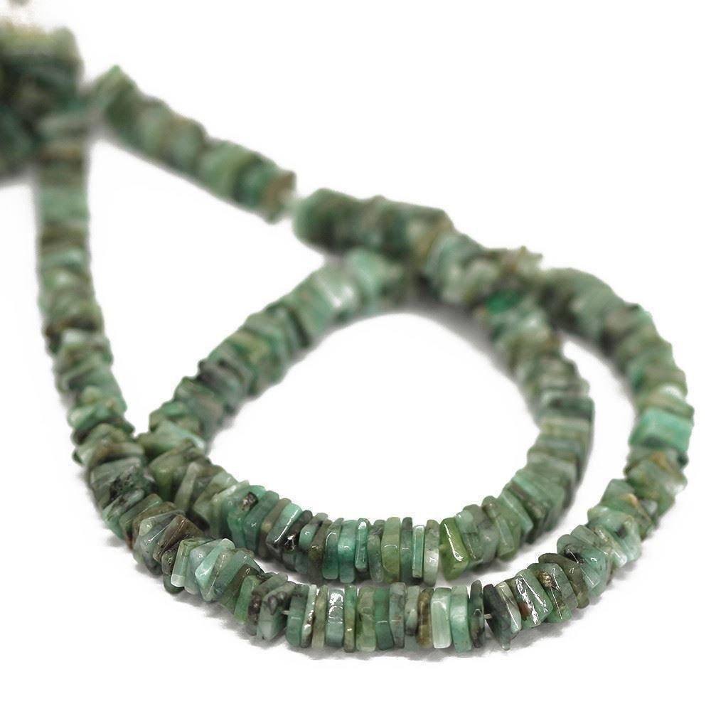 22 inches, 4mm, Natural Green Emerald Smooth Cube Square Heishi Loose Beads