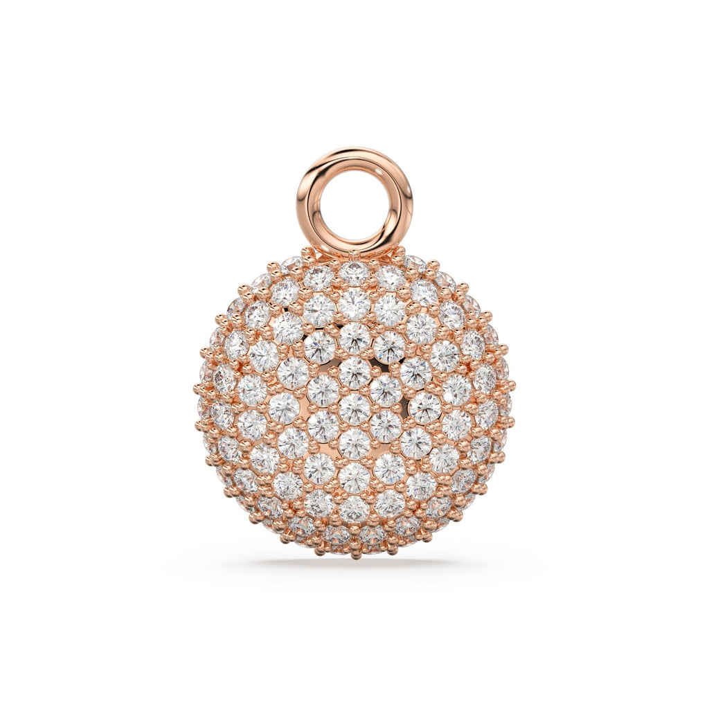 Round Gold Pave Diamond 14k 18k Solid Charm Pendant / Gold Charm / Pave Setting Pendant