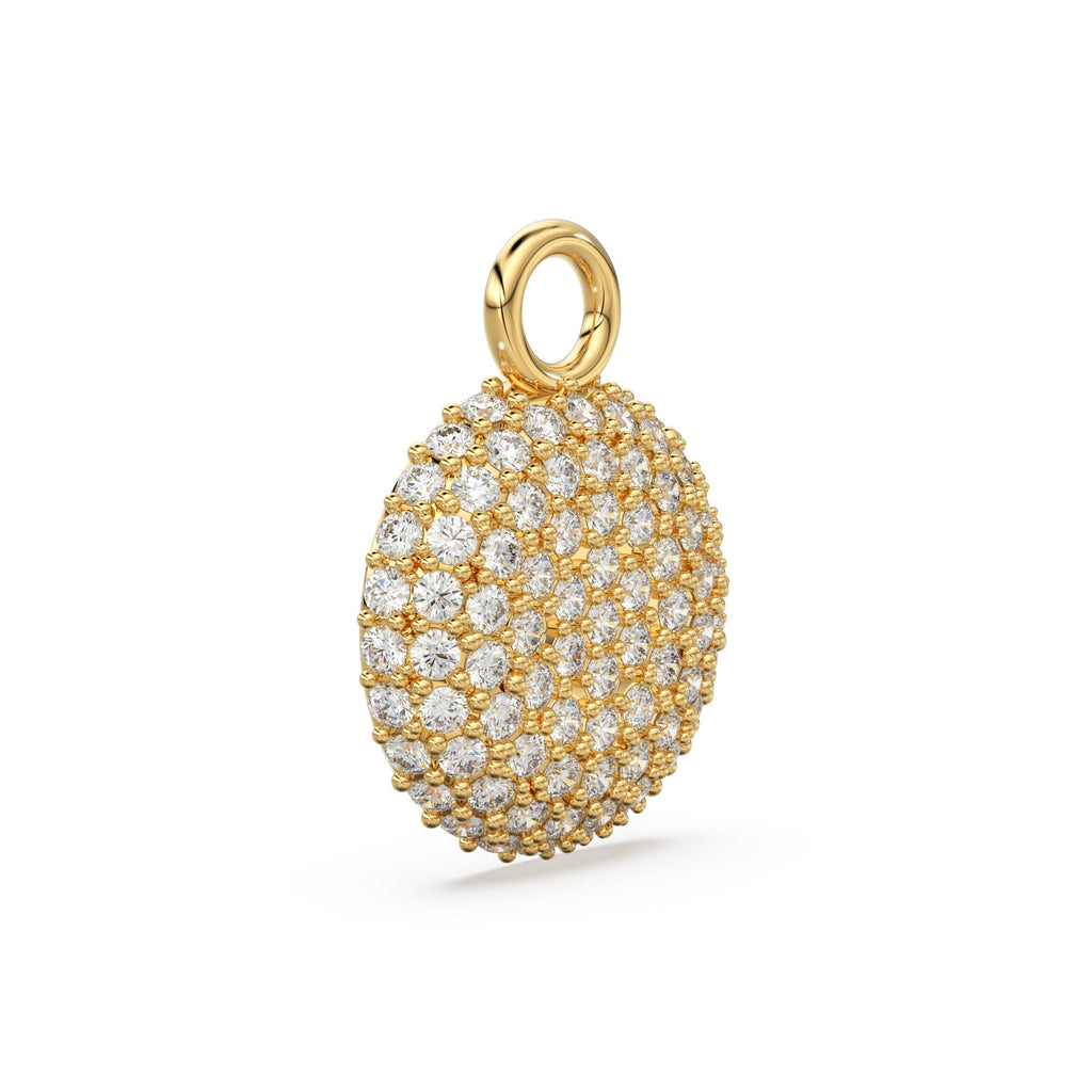 Round Gold Pave Diamond 14k 18k Solid Charm Pendant / Gold Charm / Pave Setting Pendant