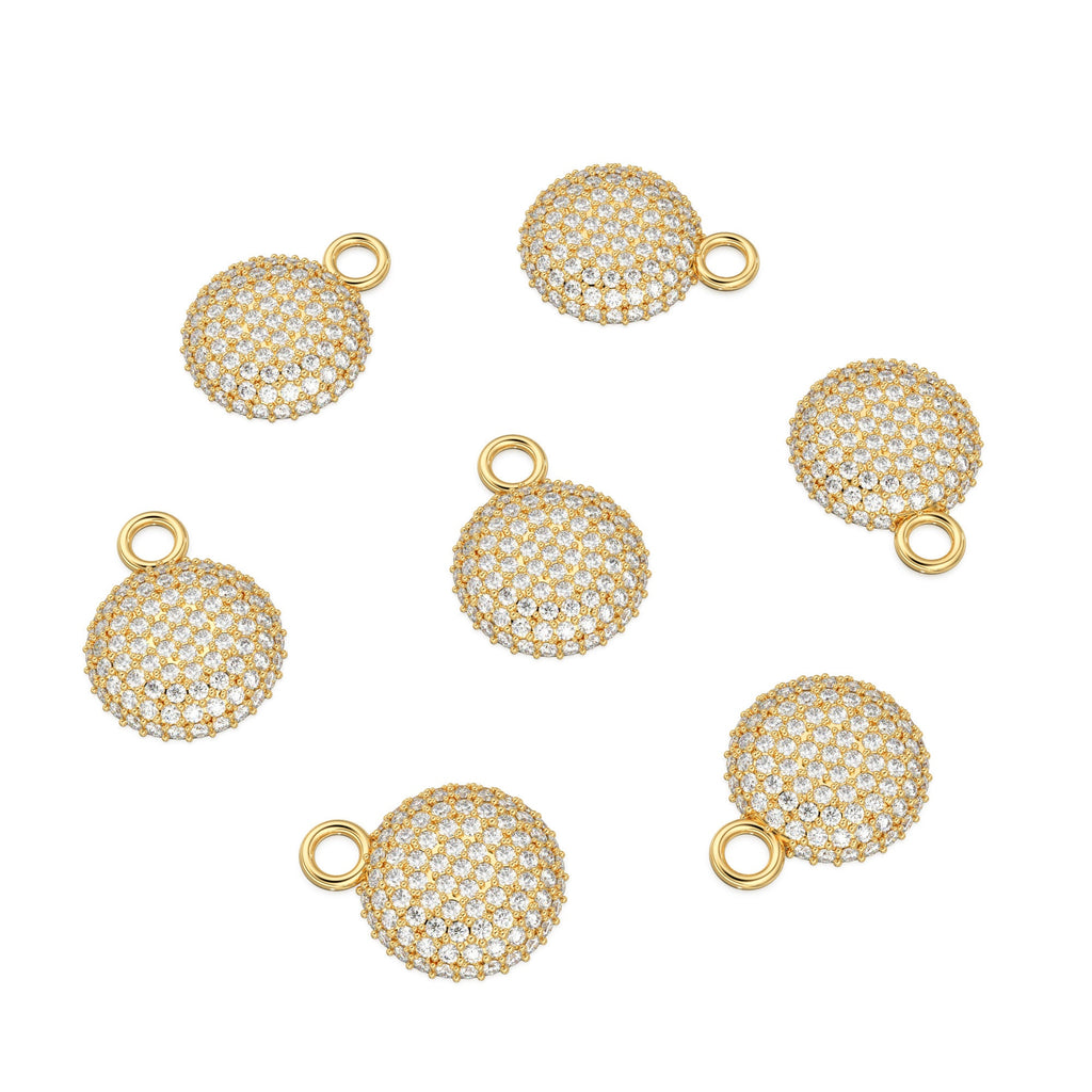 Round Gold Pave Diamond 14k 18k Solid Charm Pendant / Gold Charm / Pave Setting Pendant