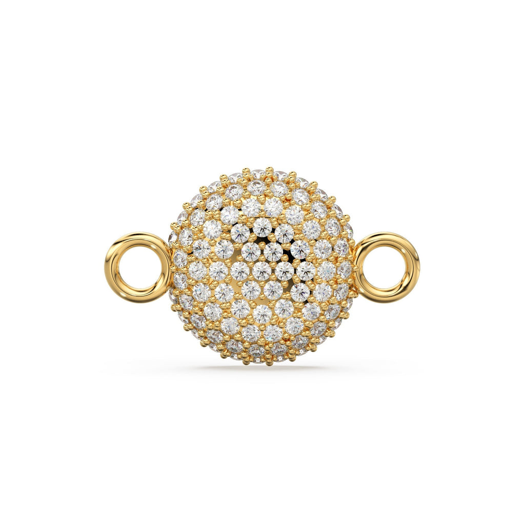 Round Gold Pave Diamond 14k 18k Solid Connector Spacer / Gold Charm / Pave Setting Connector / Diamond Spacer