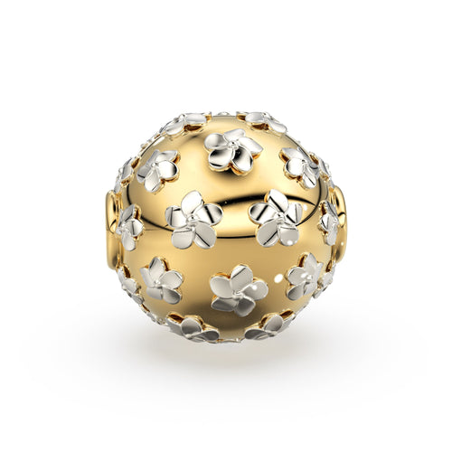 Gold Spacer Bead Two-Tone Solid Gold Flower Charm Luxury Filigree Artisan Jewelry Component for Bracelets