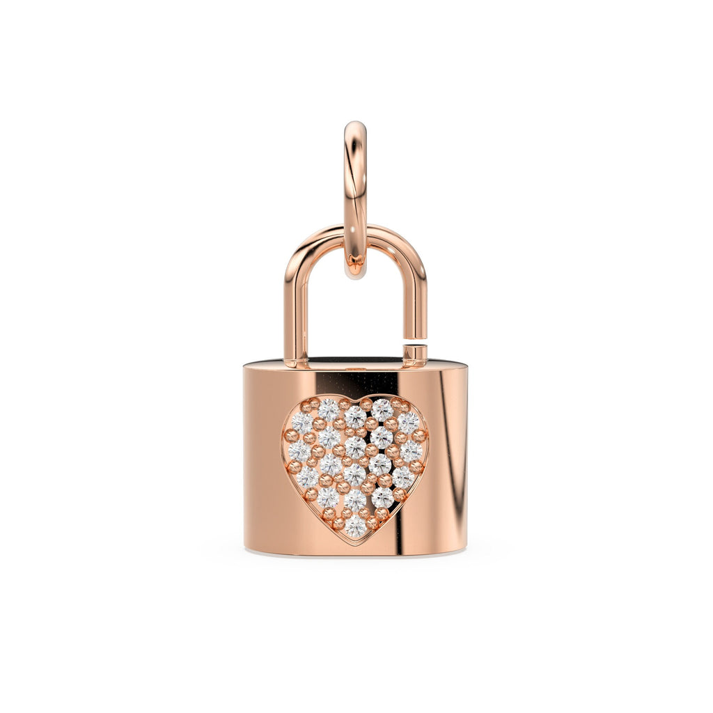 Diamond Studded Gold Lock 14k 18k Solid Charm Pendant / Gold Charm / Pave Setting Pendant