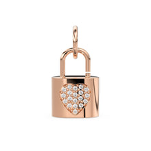 Load image into Gallery viewer, Diamond Studded Gold Lock 14k 18k Solid Charm Pendant / Gold Charm / Pave Setting Pendant