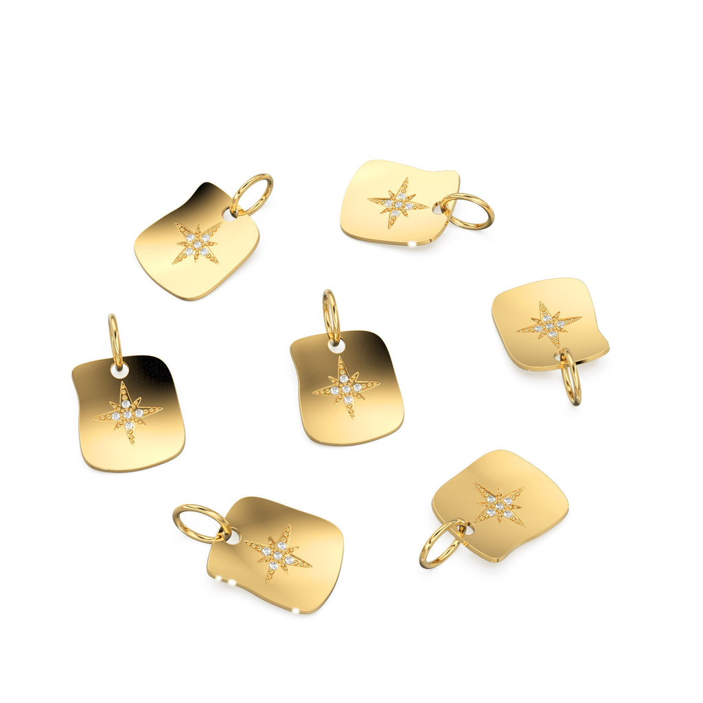 Uneven Shape Star Solid Gold Diamond 14k 18k Solid Charm Pendant / Gold Charm / Diamond Prong Setting