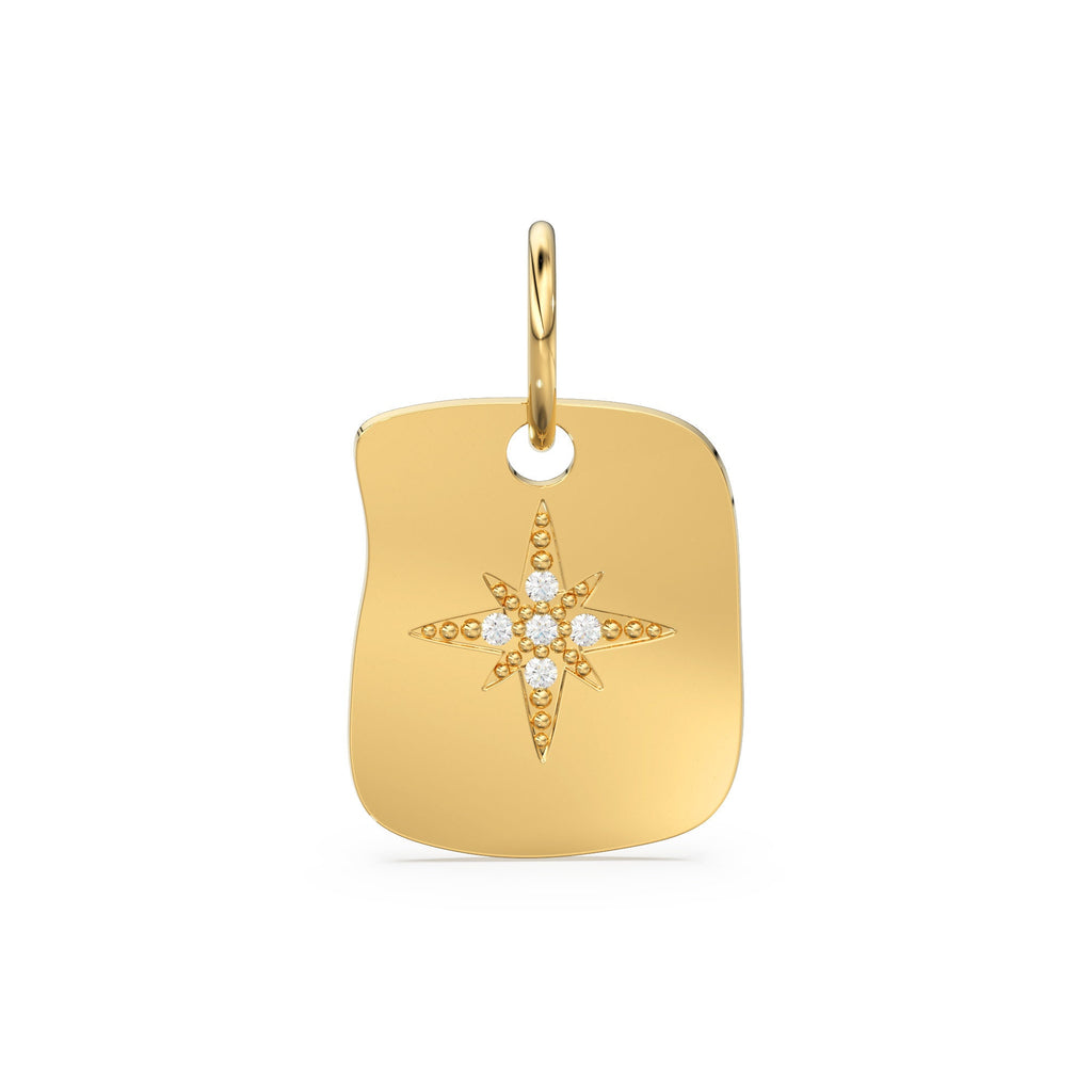 Uneven Shape Star Solid Gold Diamond 14k 18k Solid Charm Pendant / Gold Charm / Diamond Prong Setting