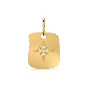 Uneven Shape Star Solid Gold Diamond 14k 18k Solid Charm Pendant / Gold Charm / Diamond Prong Setting