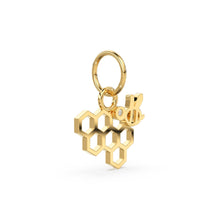 Load image into Gallery viewer, Honeycomb and Bee Solid Gold Diamond 14k 18k Solid Charm Pendant / Gold Charm / Diamond Prong Setting