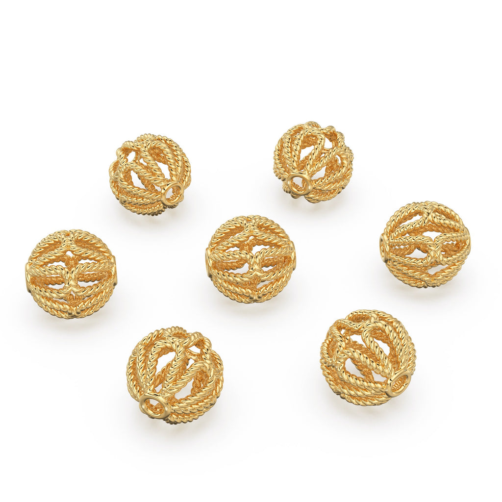 Twisted Rope Round Solid 14k 18k Gold Bead 9mm Spacer / Gold Bead / Solid Gold Finding / Jewelry Making Essential