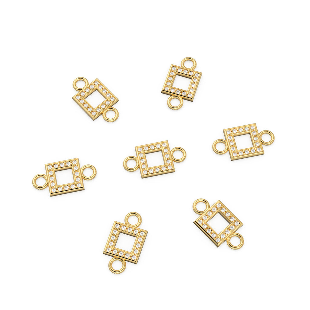 14k Solid Gold Diamond Square Connector / Dainty Brilliant Diamond Connector / Diamond Spacer / Labour Day Sale