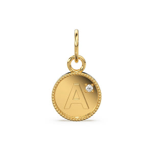 Initials Embossed Milgrain Diamond 14k 18k Solid Gold Charm Pendant, Alphabet Charm, Gold Charm Finding, Solid Gold Pendant