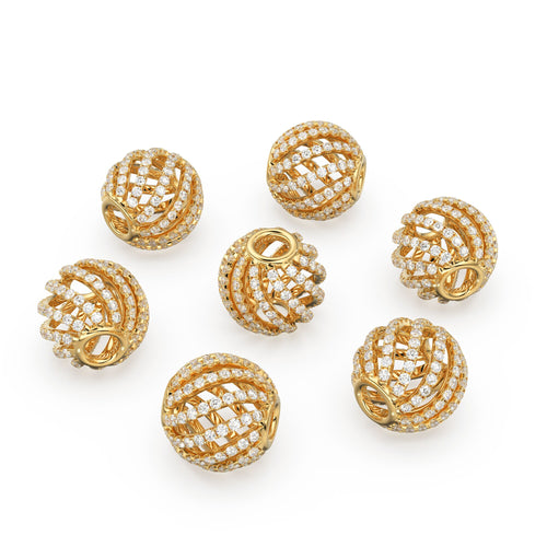 Twisted Spiral Caged-14k 18k Solid Gold Spacer Finding Bead, Diamond Spacer, Diamond Finding, Solid Gold Bead 10mm - Jalvi & Co. 