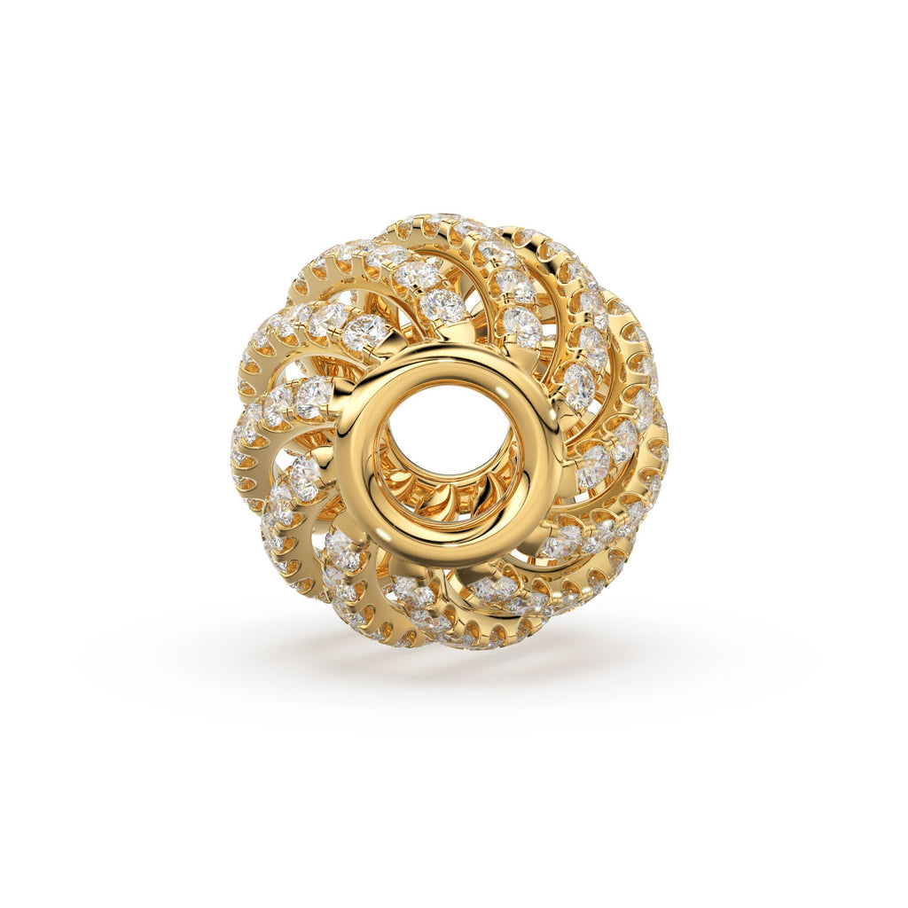 Twisted Spiral Caged 14k 18k Solid Gold Spacer Finding Bead, Diamond Spacer, Diamond Finding, Solid Gold Bead 10mm