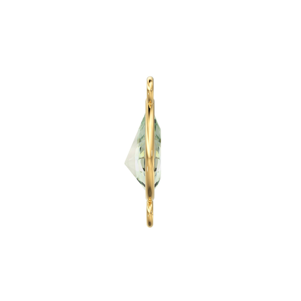 Green Amethyst Faceted Pear Drops Briolette 18k Solid Gold Connector, 1 Piece 15mm