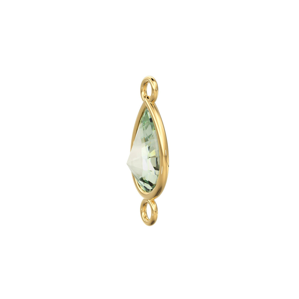 Green Amethyst Faceted Pear Drops Briolette 18k Solid Gold Connector, 1 Piece 15mm