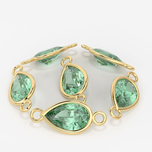 Green Amethyst Faceted Pear Drops Briolette 18k Solid Gold Connector, 1 Piece 15mm - Jalvi & Co. 