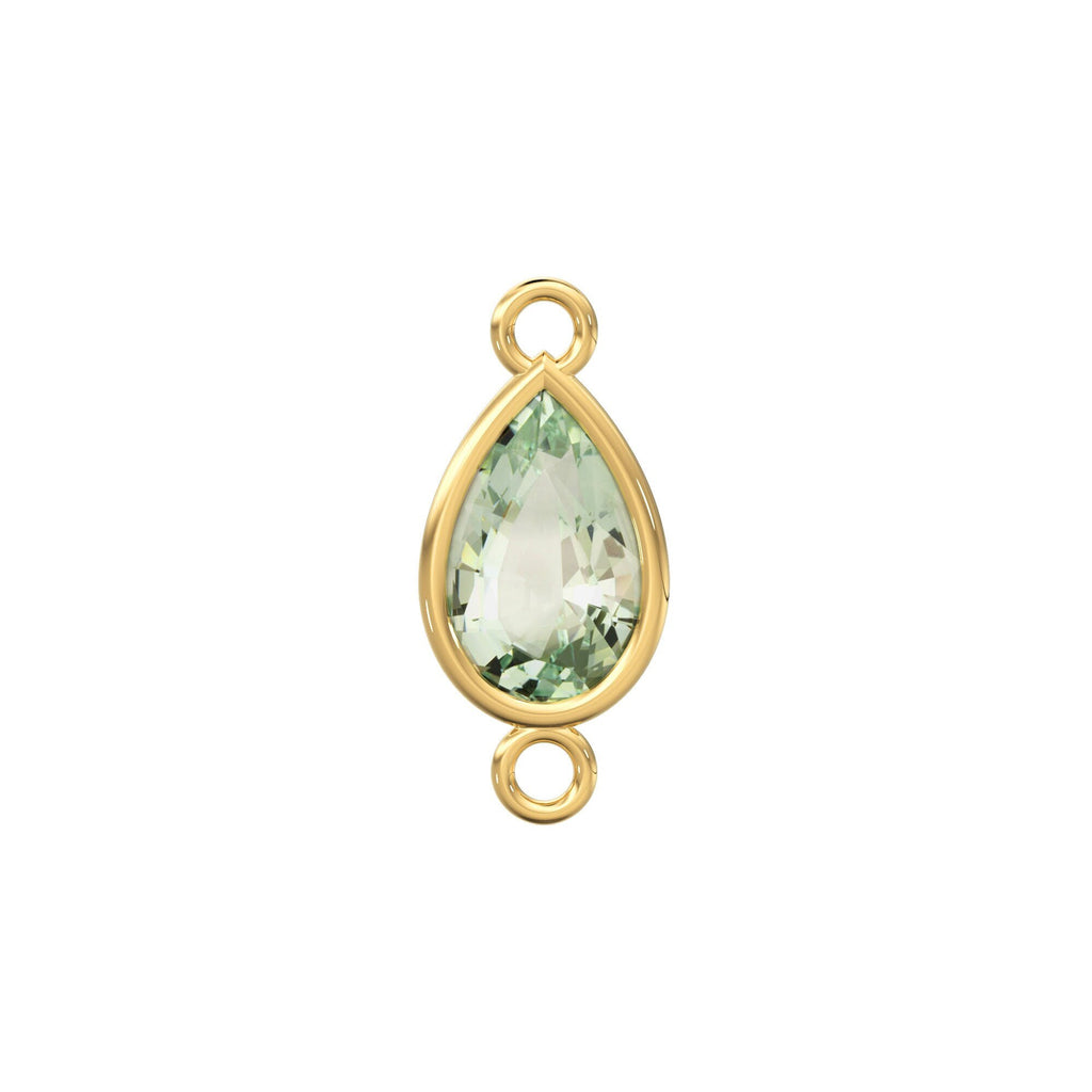 Green Amethyst Faceted Pear Drops Briolette 18k Solid Gold Connector, 1 Piece 15mm