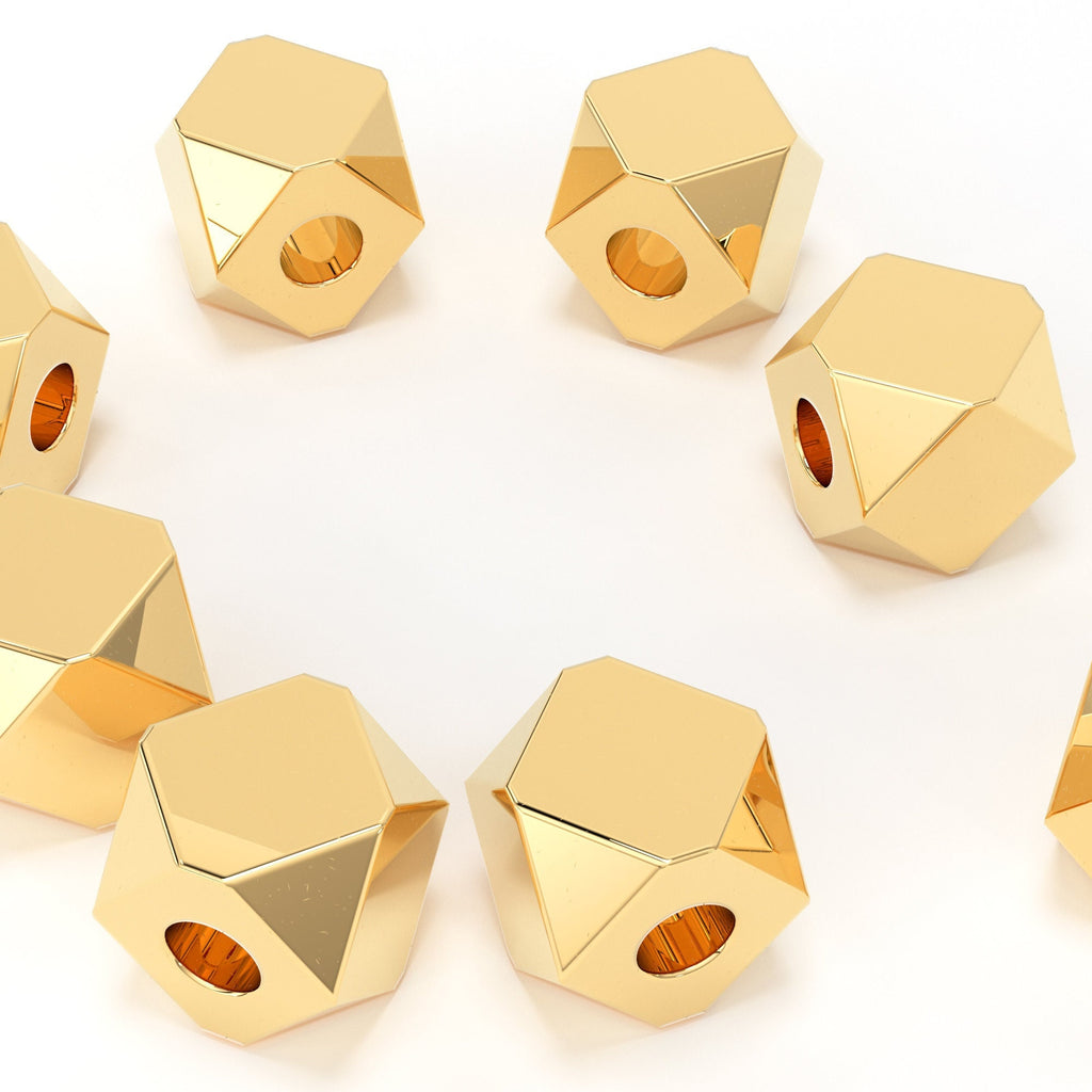 Tiny 2.50mm 14k 18k Solid Yellow Gold Fancy Hexagonal Spacer Beads (5 pieces)