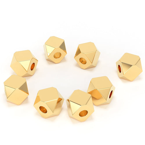 Tiny 2.50mm 14k 18k Solid Yellow Gold Fancy Hexagonal Spacer Beads (5 pieces) - Jalvi & Co. 