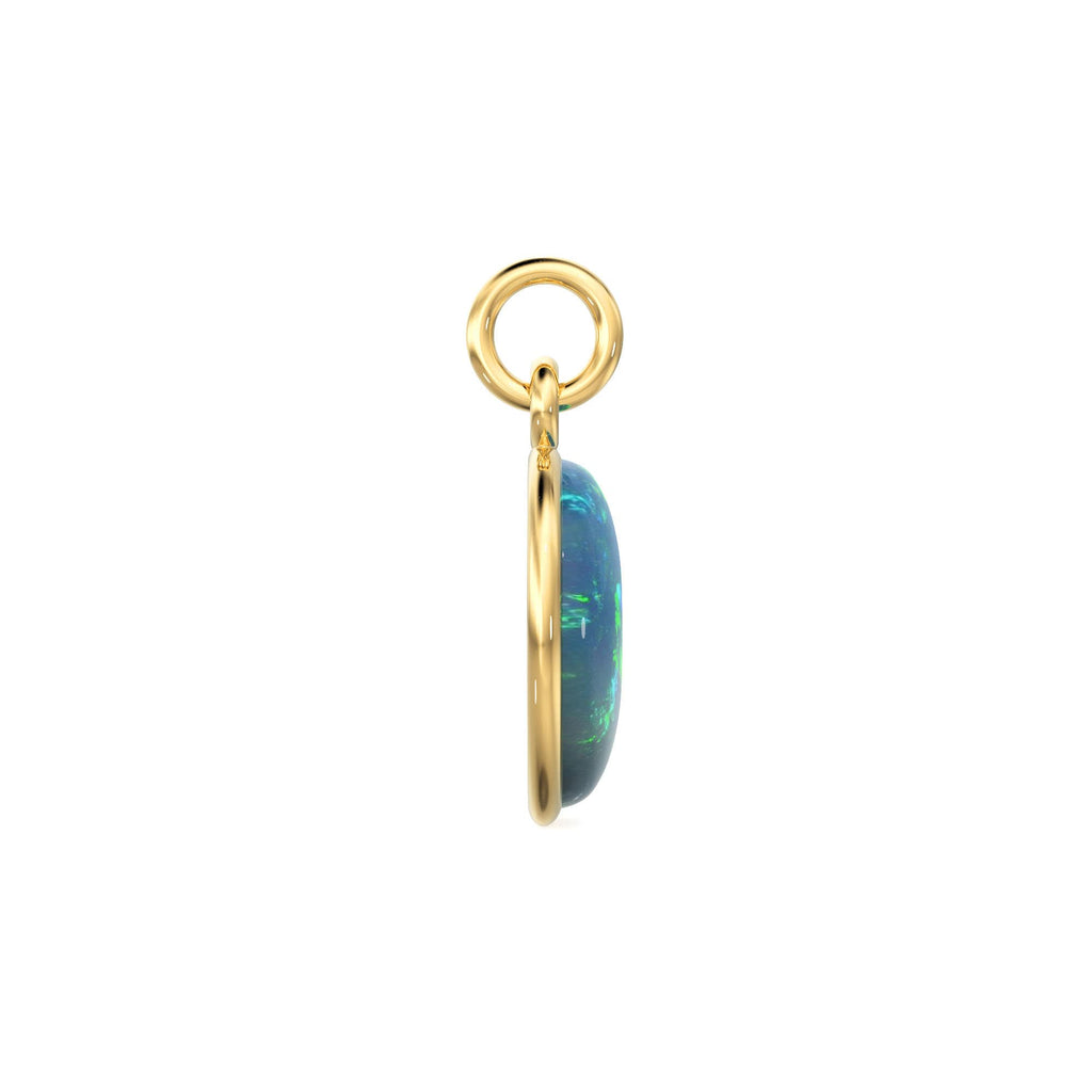 Ethiopian Opal Smooth Oval Cabochon 14k 18k Solid Gold Charm Pendant, 1 Piece 14mm