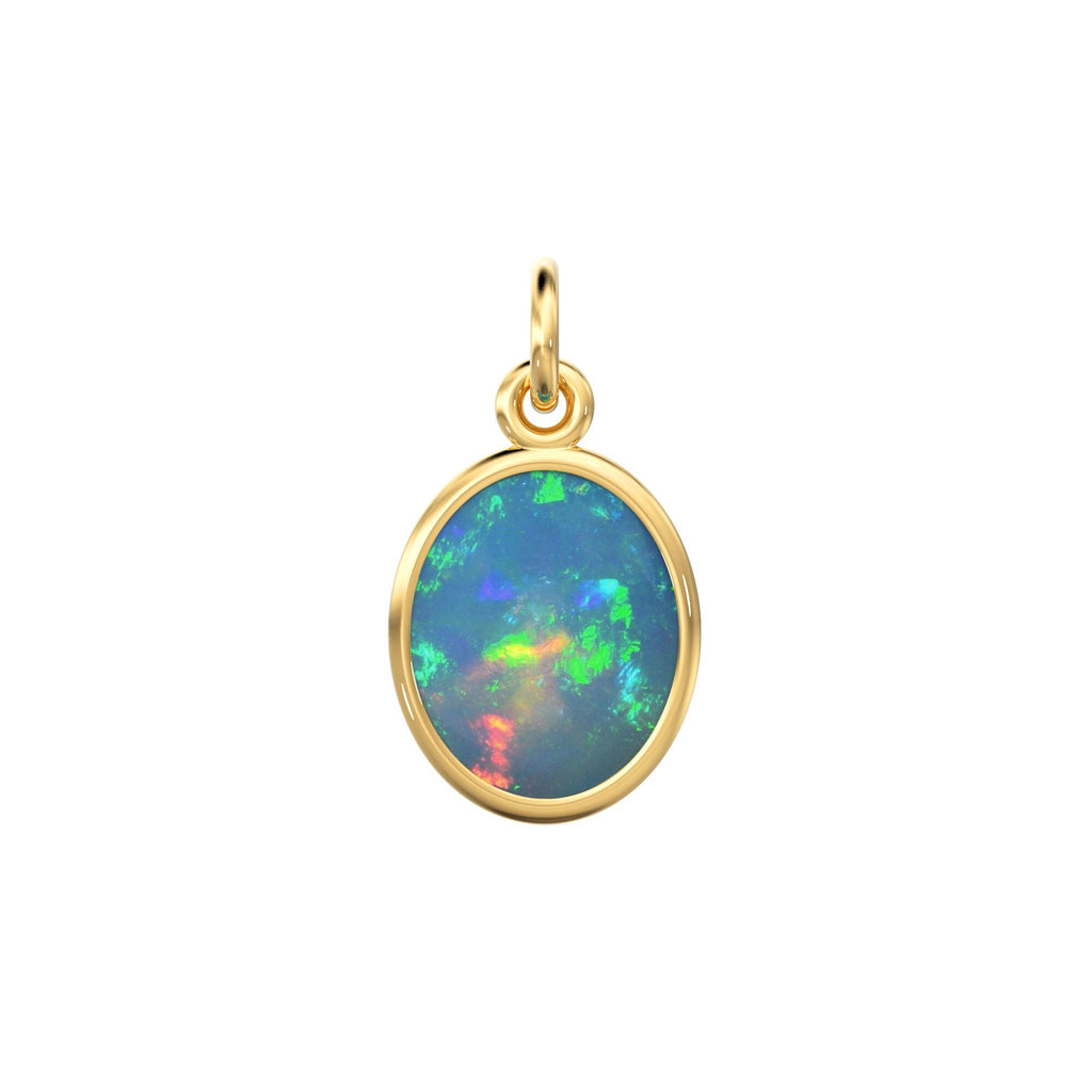 Ethiopian Opal Smooth Oval Cabochon 14k 18k Solid Gold Charm Pendant, 1 Piece 14mm