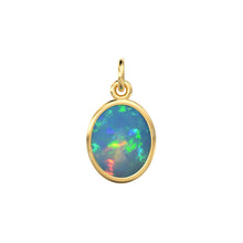 Load image into Gallery viewer, Ethiopian Opal Smooth Oval Cabochon 14k 18k Solid Gold Charm Pendant, 1 Piece 14mm