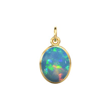 Load image into Gallery viewer, Ethiopian Opal Smooth Oval Cabochon 14k 18k Solid Gold Charm Pendant, 1 Piece 14mm