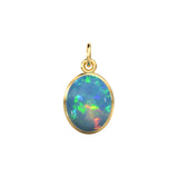 Ethiopian Opal Smooth Oval Cabochon 14k 18k Solid Gold Charm Pendant, 1 Piece 14mm