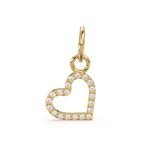 Heart Shape Diamond 14k 18k Solid Gold Charm Pendant, 1 Piece 13mm