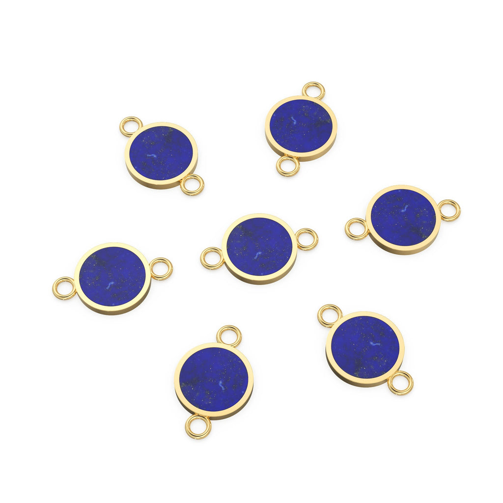Lapis Lazuli Flat Slice Round 14k 18k Solid Gold Connector Spacer, 1 Piece 24mm