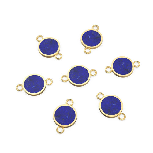 Lapis Lazuli Flat Slice Round 14k 18k Solid Gold Connector Spacer, 1 Piece 24mm
