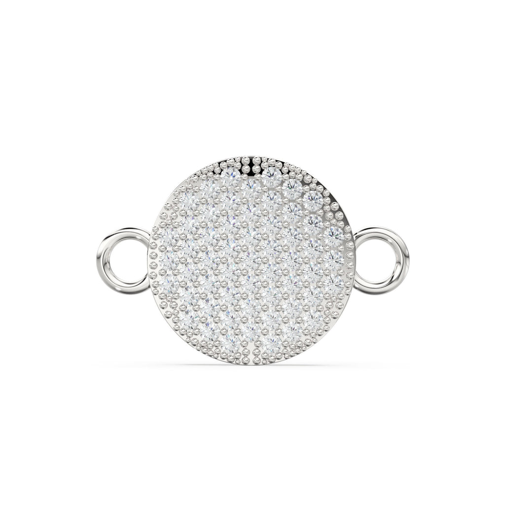 Pave Setting Brilliant Diamond Flat Round 14k 18k Solid Gold Connector Spacer, 1 Piece 22mm
