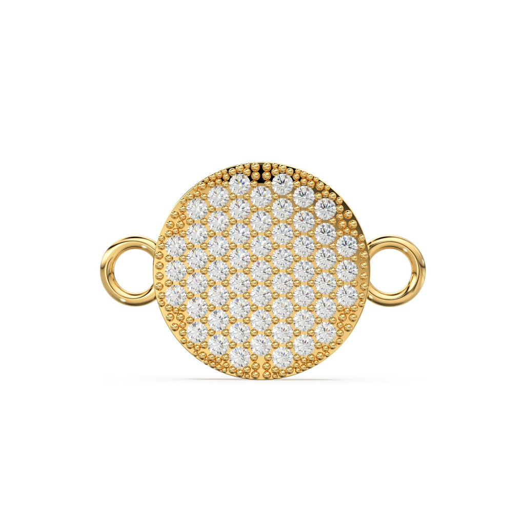 Pave Setting Brilliant Diamond Flat Round 14k 18k Solid Gold Connector Spacer, 1 Piece 22mm