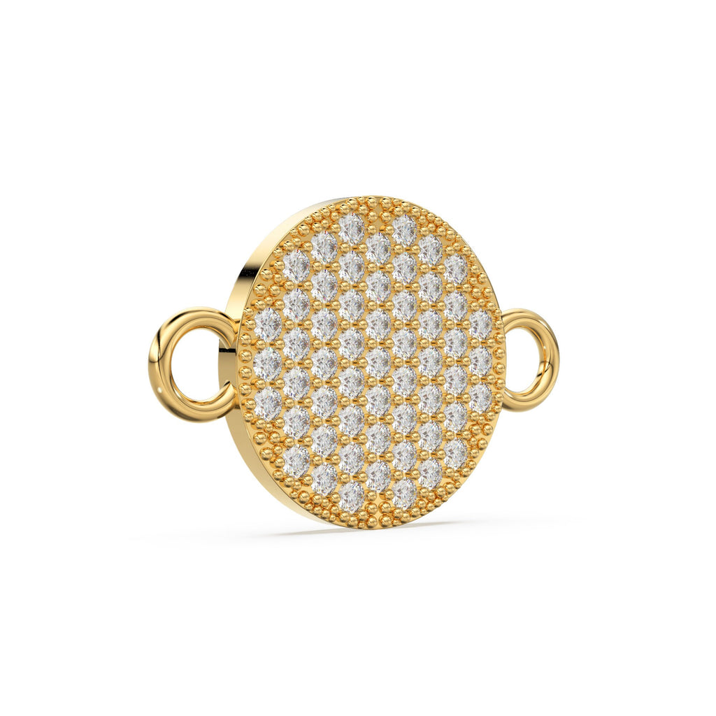 Pave Setting Brilliant Diamond Flat Round 14k 18k Solid Gold Connector Spacer, 1 Piece 22mm