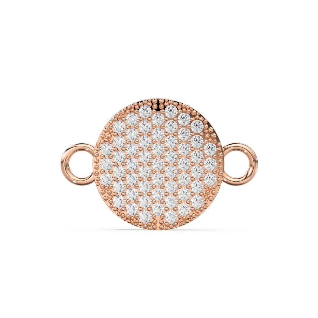 Pave Setting Brilliant Diamond Flat Round 14k 18k Solid Gold Connector Spacer, 1 Piece 22mm