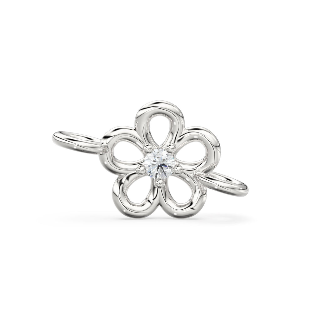 Flower Daisies Brilliant Diamond 14k 18k Solid Gold Connector Spacer, 1 Piece 13mm - Jalvi & Co. 