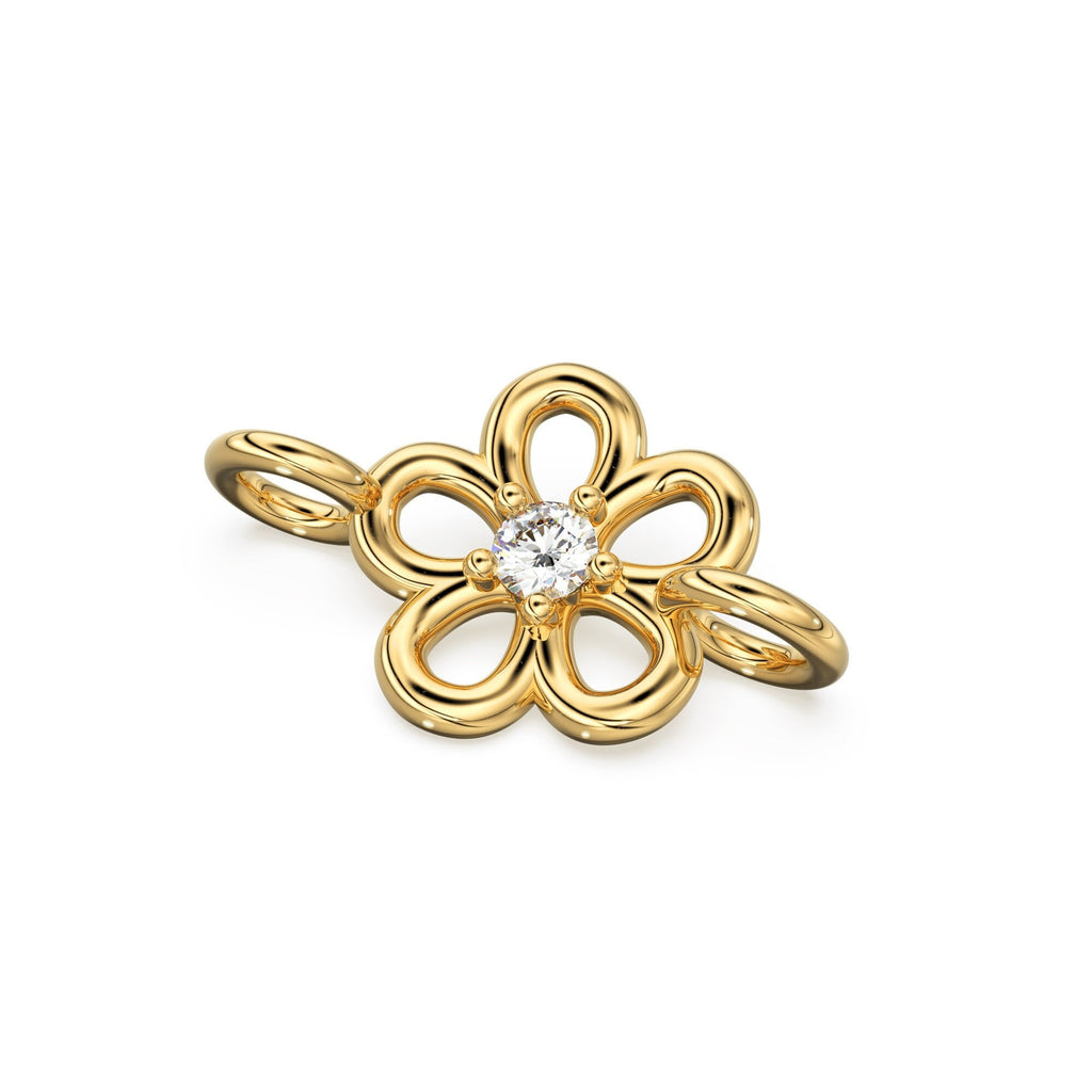 Flower Daisies Brilliant Diamond 14k 18k Solid Gold Connector Spacer, 1 Piece 13mm - Jalvi & Co. 