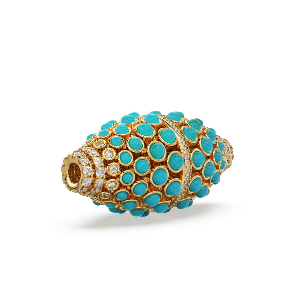 Sleeping Beauty Turquoise and Diamond 14k 18k Solid Gold Connector Spacer, 1 Piece 42mm