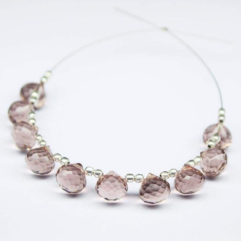 Pink Morganite Color Quartz Micro Faceted Onion Briolette Gemstone Beads 30pc 7mm