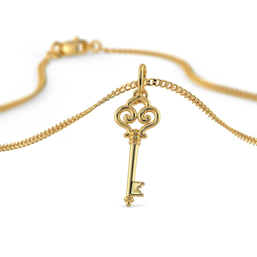 18k Solid Yellow Gold Handmade Skeleton Key Charm Pendant, Gold Pendant, Key Pendant St Patricks Day