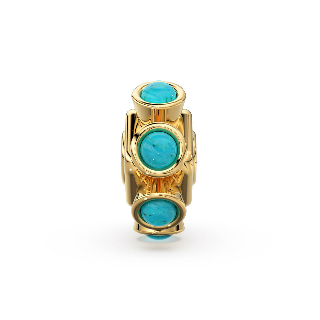 Sleeping Beauty Turquoise 14k Solid Gold Designer Bead Spacer Finding, Turquoise Spacer, Gold Finding, Solid Gold Bead, 9mm