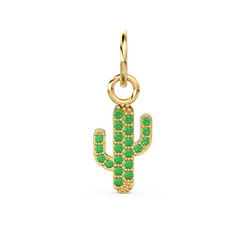 Emerald Cactus 14k 18k Solid Gold  Plant Charm Pendant / Gold Charm / Cactus Pendant - Jalvi & Co. 