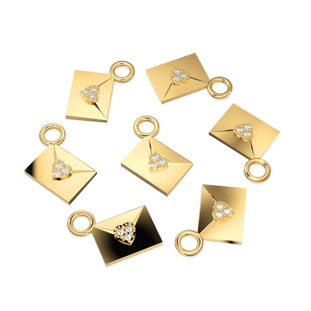 Trio Diamond Envelope 14k 18k Solid Gold Charm Pendant / Gold Charm / Envelope Pendant